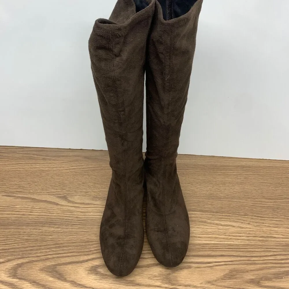 Donald J Pliner Sock‎ Boots Shoes Womens Size 7.5 N Brown Fabric Croc Leather